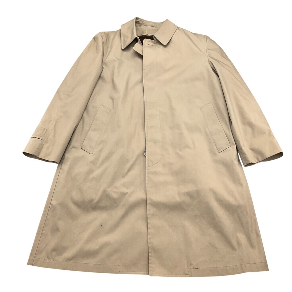 London Fog Trench Maincoats Men 42S Tan Rain Overcoat Career Classic USA VTG